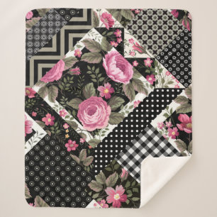 seamless floral patchwork pattern with geometrical sherpa blanket