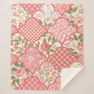 seamless floral patchwork pattern with roses in pa sherpa blanket