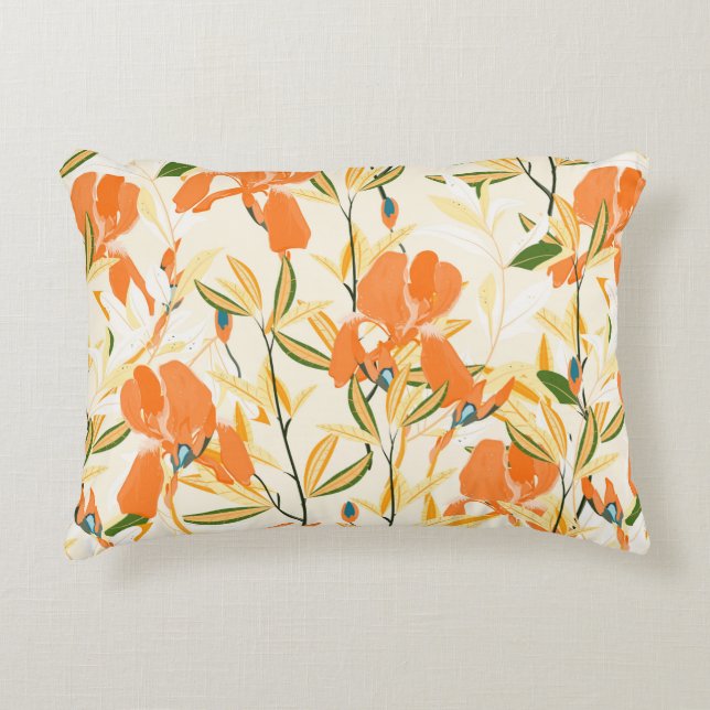 Seamless floral pattern. Arrangement orange iris f Accent Pillow (Front)