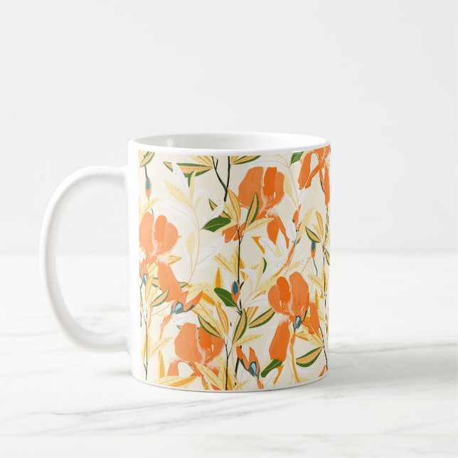 Seamless floral pattern. Arrangement orange iris f Coffee Mug (Left)