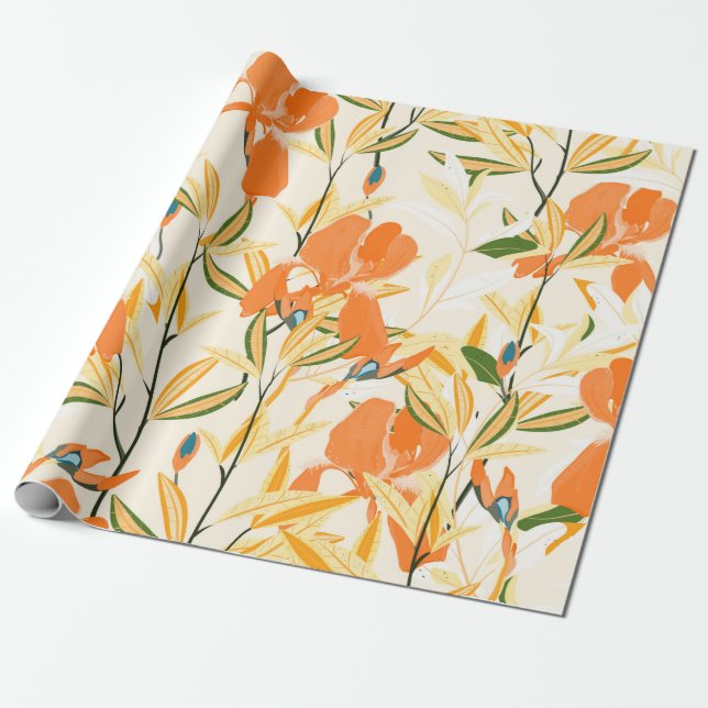 Seamless floral pattern. Arrangement orange iris f Wrapping Paper (Unrolled)