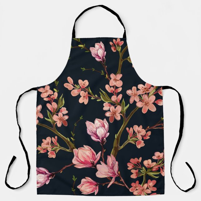 Seamless floral pattern background with hand drawn apron (Front)