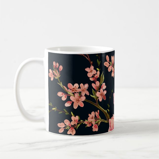 Seamless floral pattern background with hand drawn coffee mug (Left)