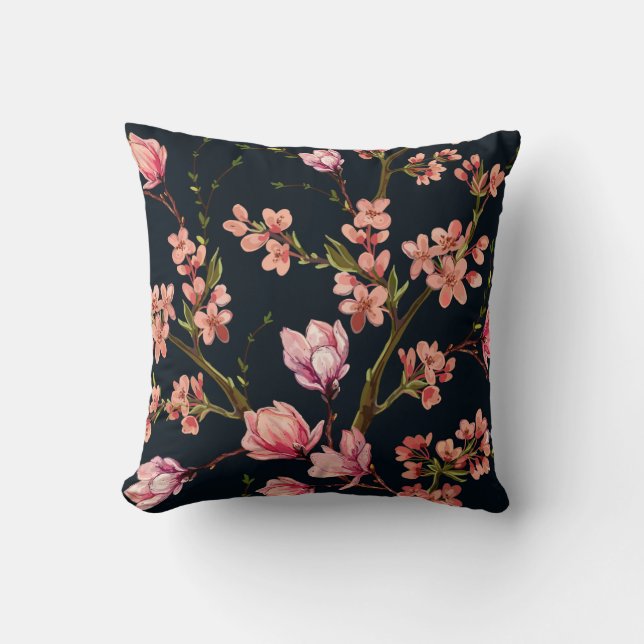 Seamless floral pattern background with hand drawn throw pillow (Front)