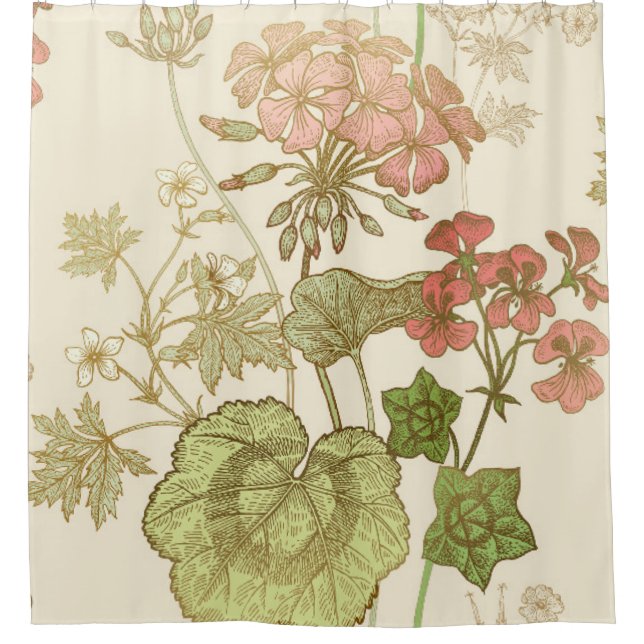 Seamless floral pattern. Green foliage,  pink gera (Front)