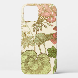 Seamless floral pattern. Green foliage, pink gera iPhone 12 Case