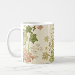 Seamless floral pattern. Green foliage,  pink gera Coffee Mug