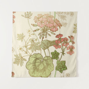 Seamless floral pattern. Green foliage, pink gera Tapestry