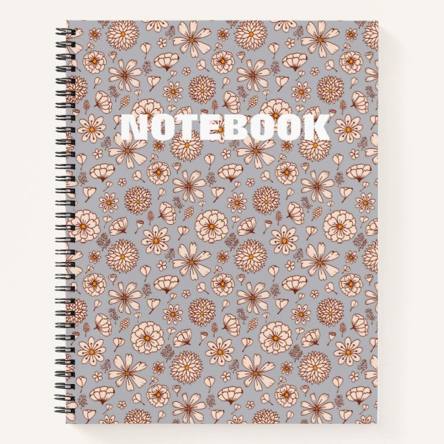Seamless Floral pattern Grey Notebook (Front)