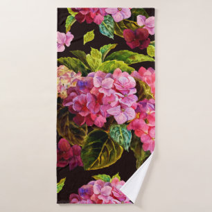 Seamless floral pattern. Hydrangea on a on a dark Bath Towel