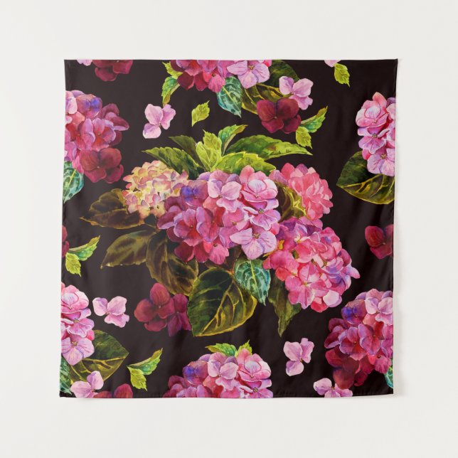 Seamless floral pattern. Hydrangea on a on a dark  Tapestry (Front)