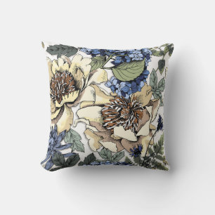 Seamless floral pattern. Hydrangea, Peony, wildf Throw Pillow
