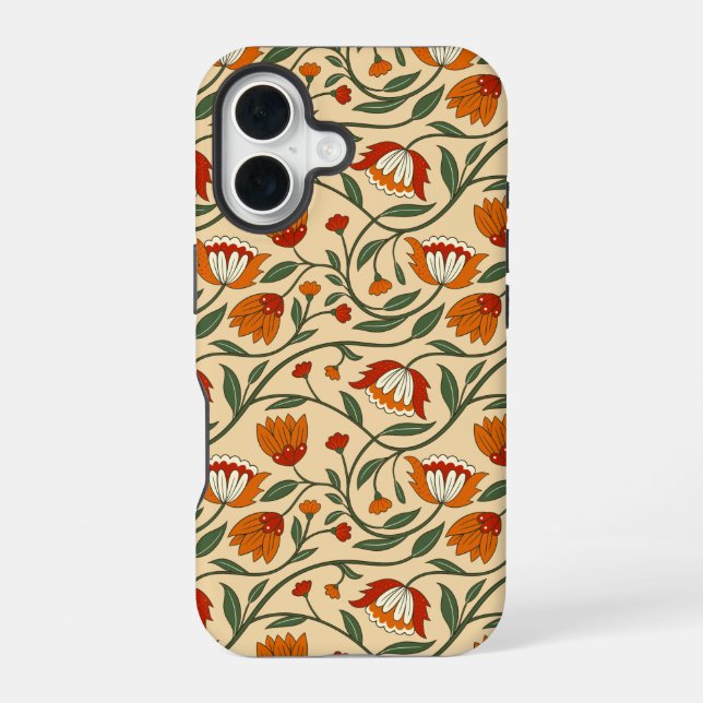 Seamless floral pattern in beige background iPhone 16 case (Back)