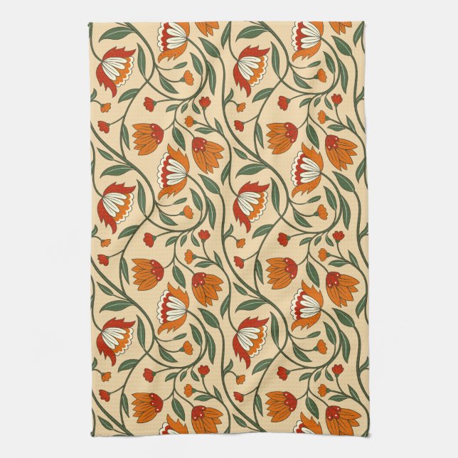 Seamless floral pattern in beige background kitchen towel (Vertical)