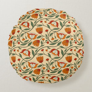 Seamless floral pattern in beige background round pillow