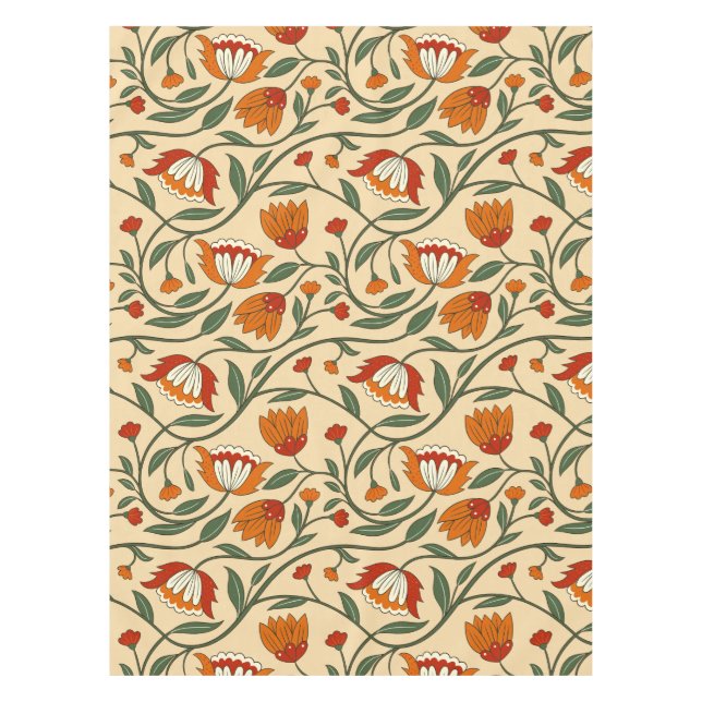 Seamless floral pattern in beige background tablecloth (Front)