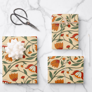 Seamless floral pattern in beige background wrapping paper sheet