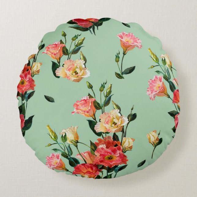 Seamless floral pattern in victorian style. Bouque Round Pillow (Front)