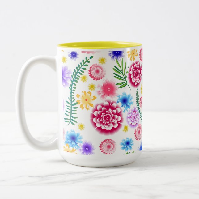 Seamless floral pattern on a white background. Two-Tone coffee mug (Left)