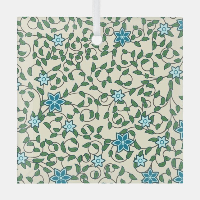 Seamless floral pattern on beige background glass ornament (Front)