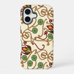 Seamless floral pattern on beige background iPhone 16 case