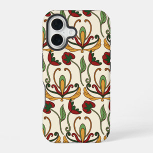 Seamless floral pattern on beige background iPhone 16 case