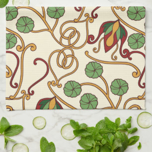 Seamless floral pattern on beige background kitchen towel
