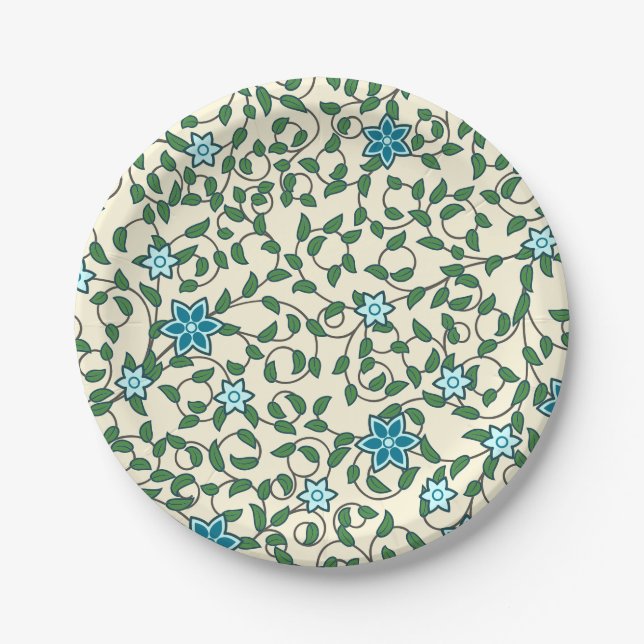 Seamless floral pattern on beige background paper plate (Front)