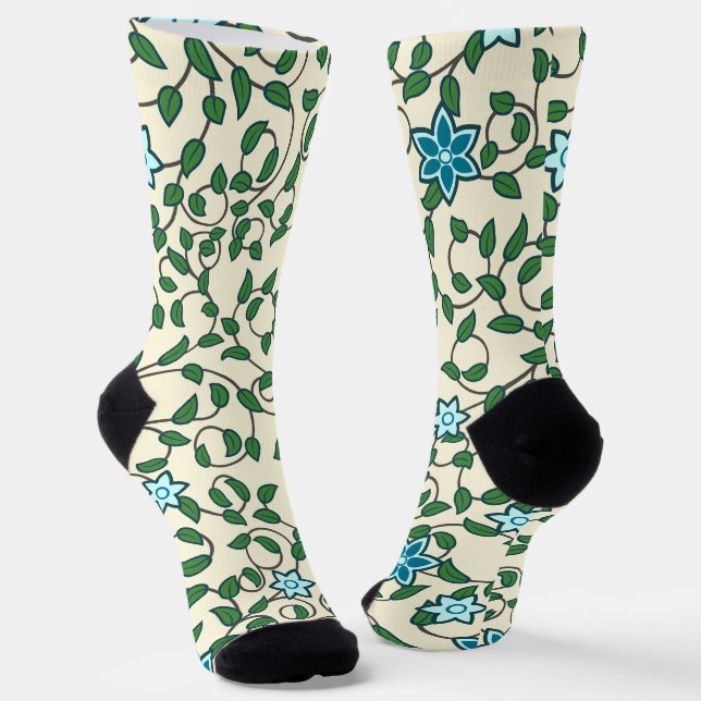 Seamless floral pattern on beige background socks (Angled)