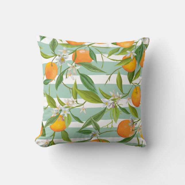 Seamless Floral Pattern. Orange Fruits Background. Throw Pillow (Front)