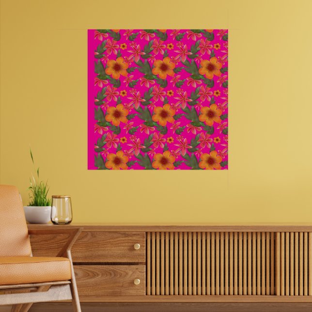 Seamless Floral Pattern Red Flowers Cute Botanical Poster (Living Room 2)