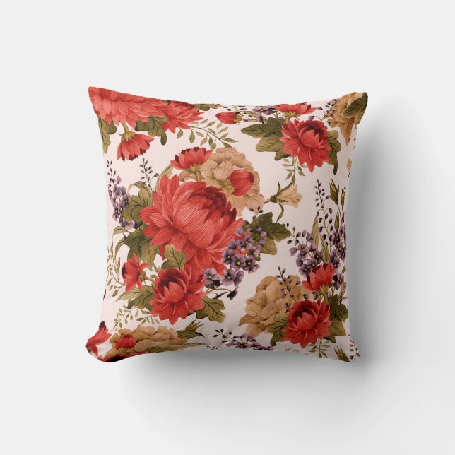 Seamless floral pattern roses with chrysanthemum a throw pillow (Front)