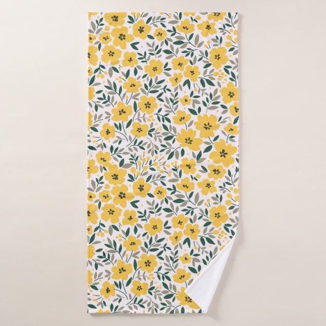 Seamless floral pattern,  Small yellow flowers. Wh Bath Towel (Bath Towel)
