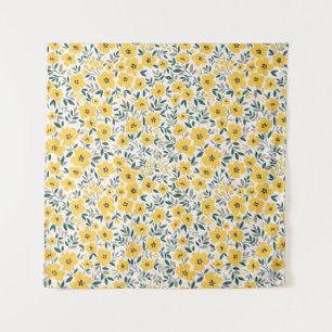 Seamless floral pattern,  Small yellow flowers. Wh Tapestry