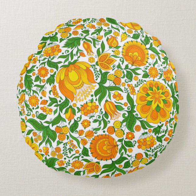 Seamless floral pattern, spring / summer backdrop. round pillow (Front)