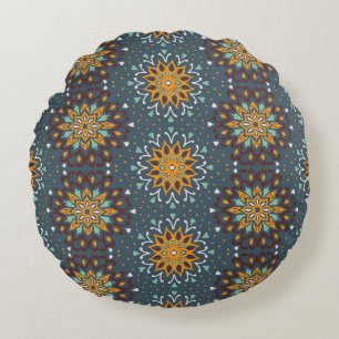 Seamless floral pattern. Stylized doodle flowers.  Round Pillow