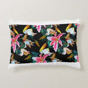 Seamless floral pattern. White and pink lily on a  Accent Pillow