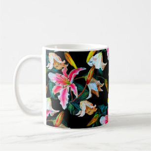Seamless floral pattern. White and pink lily on a  Coffee Mug