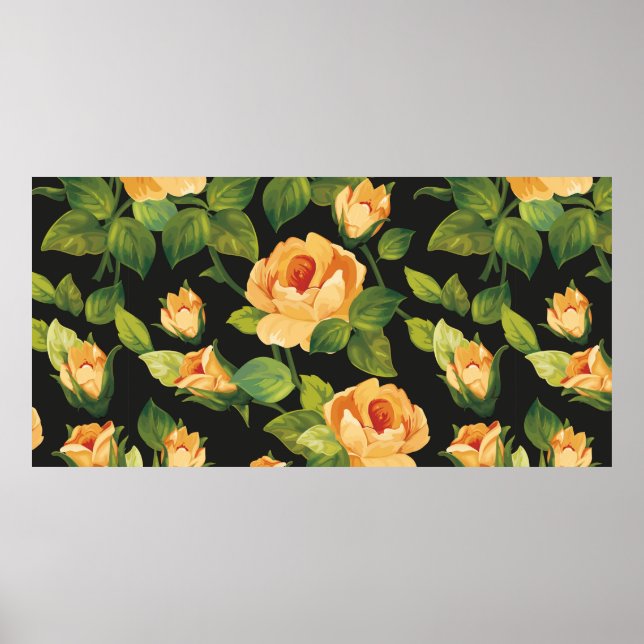 Seamless floral pattern with beautiful roses poster (Front)
