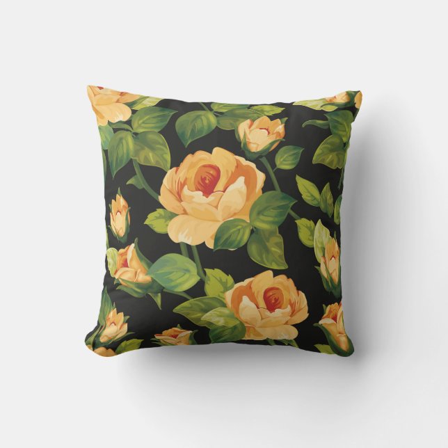 Seamless floral pattern with beautiful roses throw pillow (Front)
