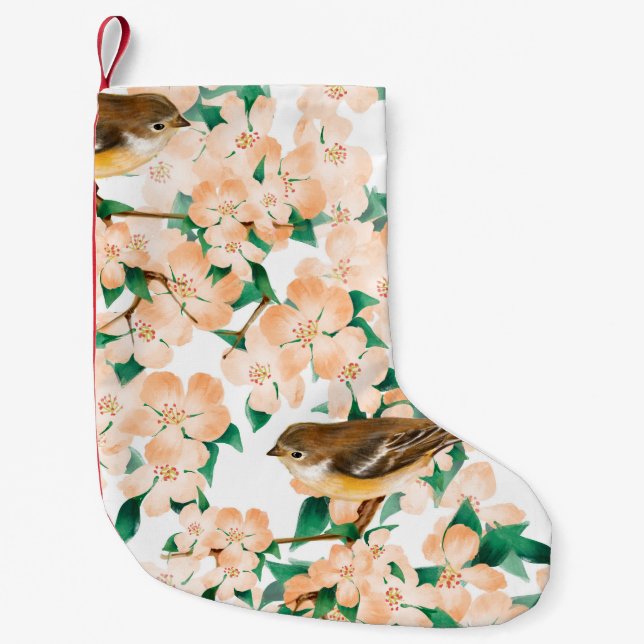 Seamless floral pattern with birds small christmas stocking (Front)