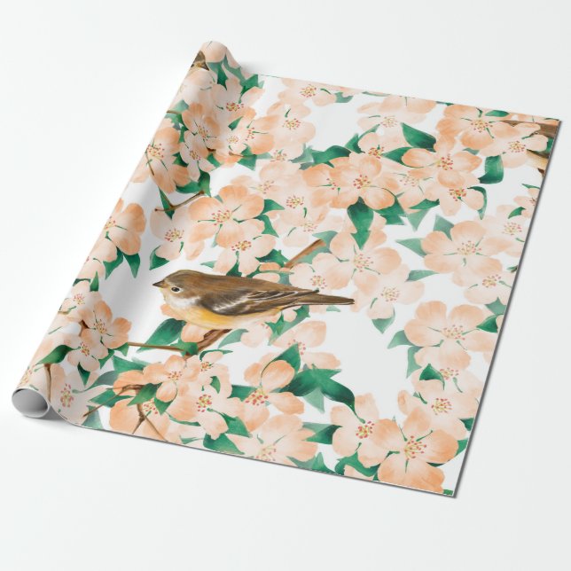 Seamless floral pattern with birds wrapping paper (Unrolled)