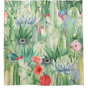 Seamless floral pattern with cacti, succulents and
