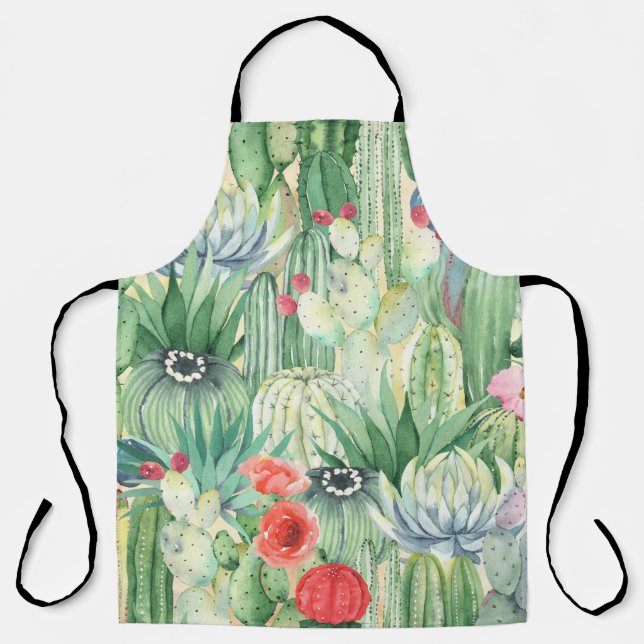 Seamless floral pattern with cacti, succulents and apron (Front)