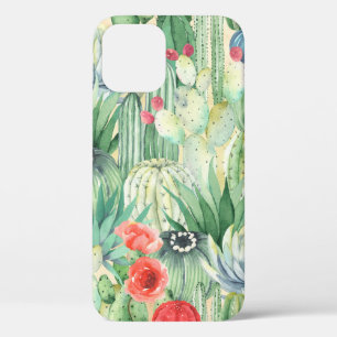Seamless floral pattern with cacti, succulents and iPhone 12 case