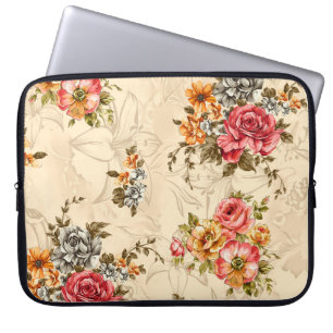 Seamless floral pattern with flowers and creeam ba laptop sleeve