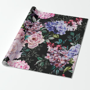 Seamless floral pattern with flowers on dark backg wrapping paper
