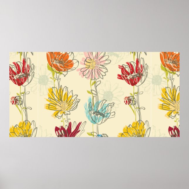 Seamless Floral Pattern With hand-drawn flowers Poster (Front)