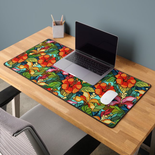 Seamless floral pattern with hibiscus flowers desk mat (Office 2)