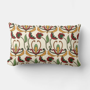 Seamless floral pattern with red and yellow lumbar pillow